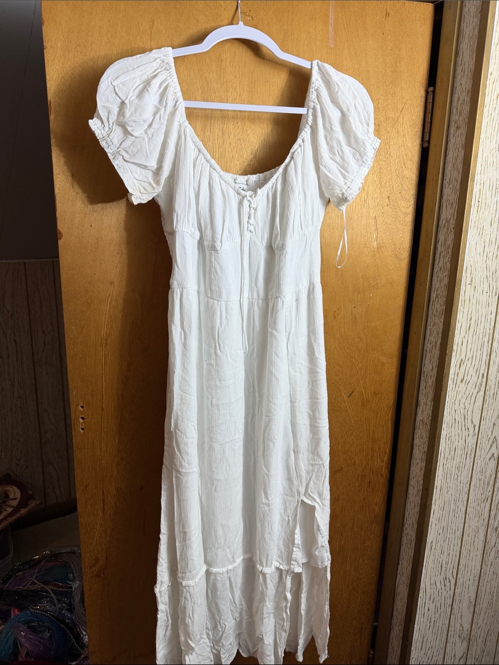 Hollister White Puff-Sleeve Maxi Dress